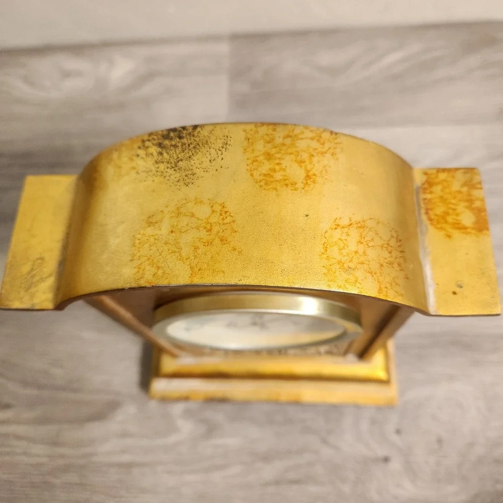 Vintage Gold Quartz Mantel Clock Roman Numerals Ornate Floral‎ Relief Desk Decor